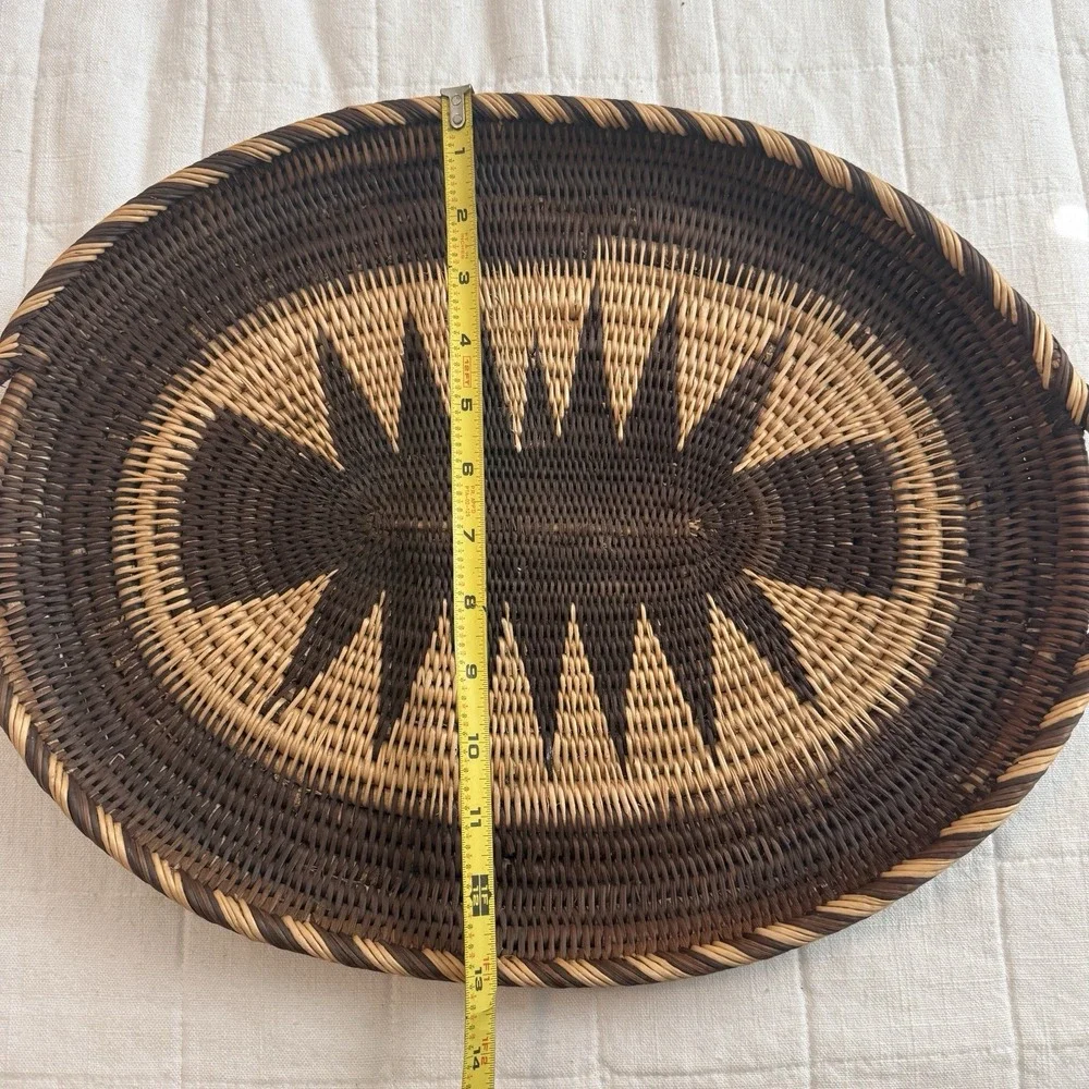 Papua New Guinea Buka Oval Woven Basket Tray 18″ Sunburst Handles 1960s VTG